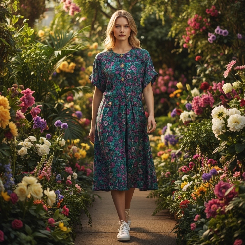Vintage Willy’s Influence Teal and Pink Floral Midi Dress